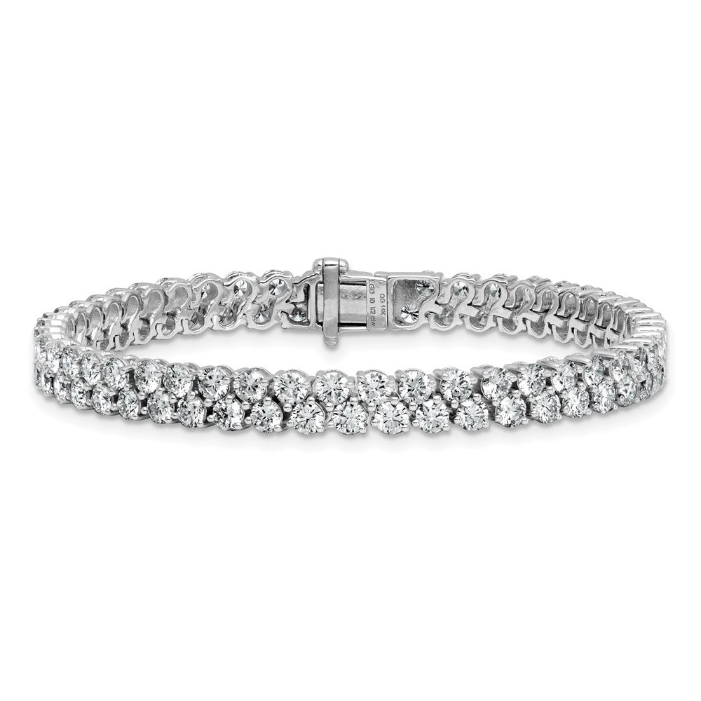 14K White Gold 10 1/2 Carat Lab Grown Diamond Vs/Si+ G+ Complete Round Double Row Tennis Bracelet