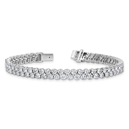 14K White Gold 10 1/2 Carat Lab Grown Diamond Vs+ F+ Complete Round Double Row Tennis Bracelet