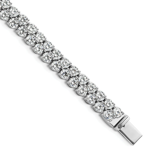 14K White Gold 10 1/2 Carat Lab Grown Diamond Vs+ F+ Complete Round Double Row Tennis Bracelet