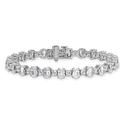 14K White Gold 11 Carat Lab Grown Diamond Vs/Si+ G+ Complete Oval And Round Tennis Bracelet