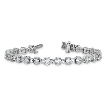 14K White Gold 11 Carat Lab Grown Diamond Vs+ F+ Complete Oval And Round Tennis Bracelet