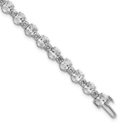 14K White Gold 11 Carat Lab Grown Diamond Vs/Si+ G+ Complete Oval And Round Tennis Bracelet