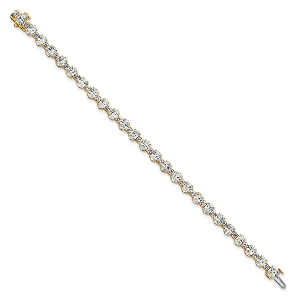 14K Yellow Gold 11 Carat Lab Grown Diamond Vs+ F+ Complete Oval And Round Tennis Bracelet