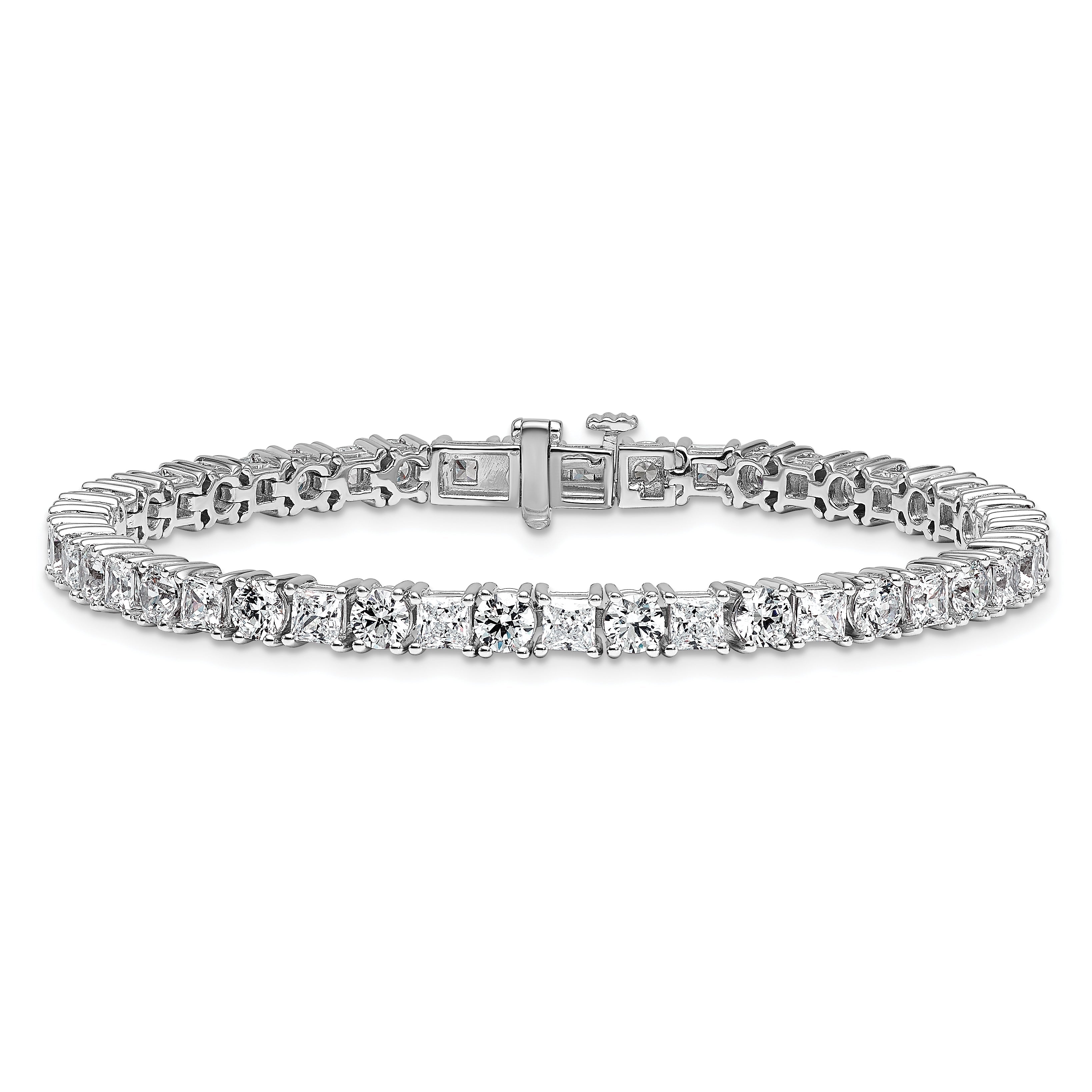 14K White Gold 10 Carat Lab Grown Diamond Vs+ F+ Complete Princess And Round Tennis Bracelet