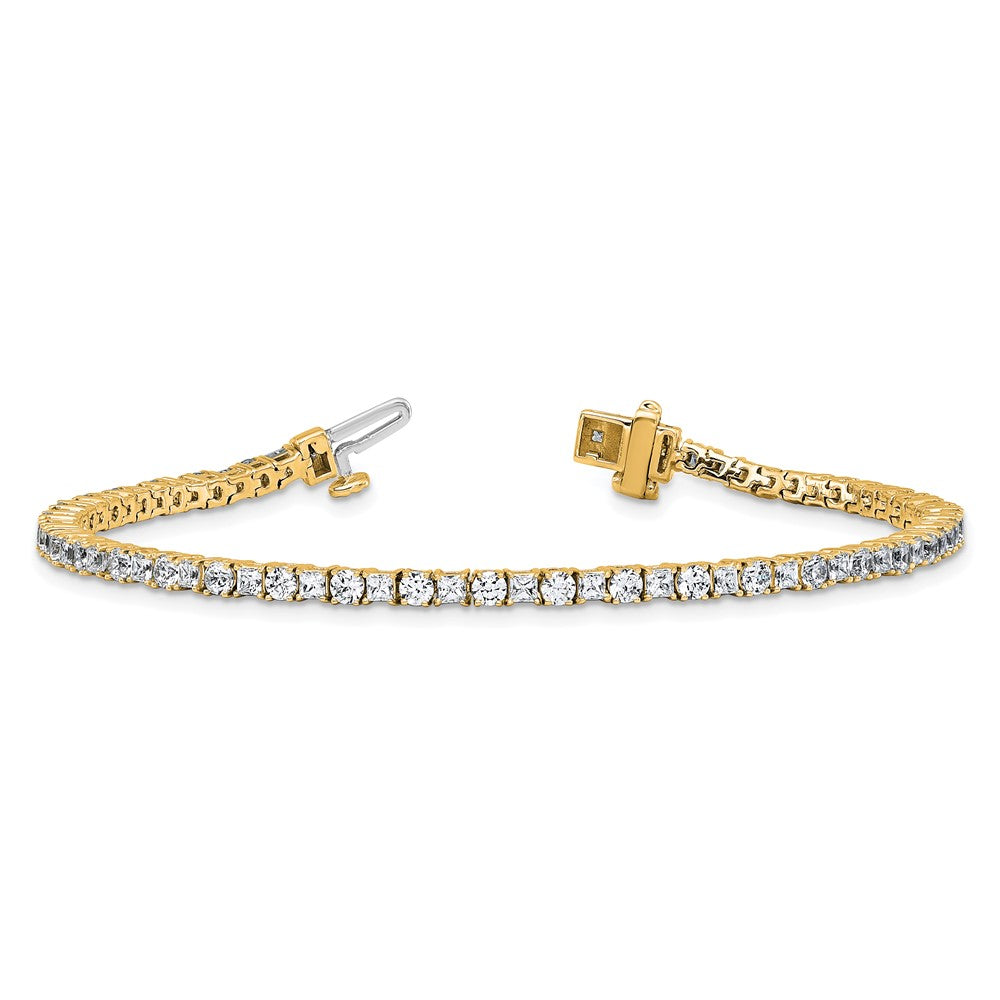 14K Yellow Gold Vs+ F+ Lab Grown Princess And Round Diamond Tennis Bracelet