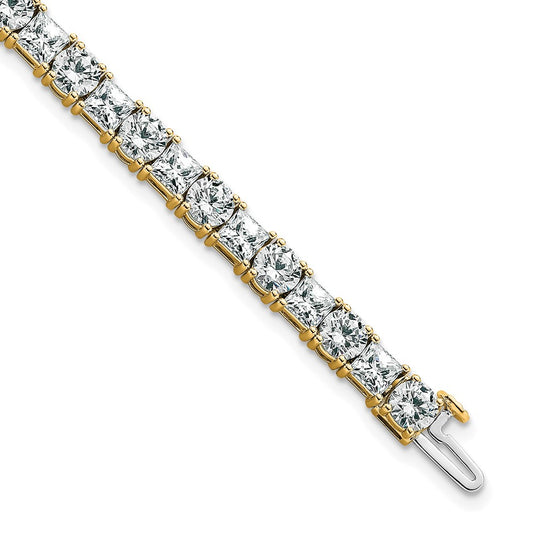 14K Yellow Gold Vs+ F+ Lab Grown Princess And Round Diamond Tennis Bracelet