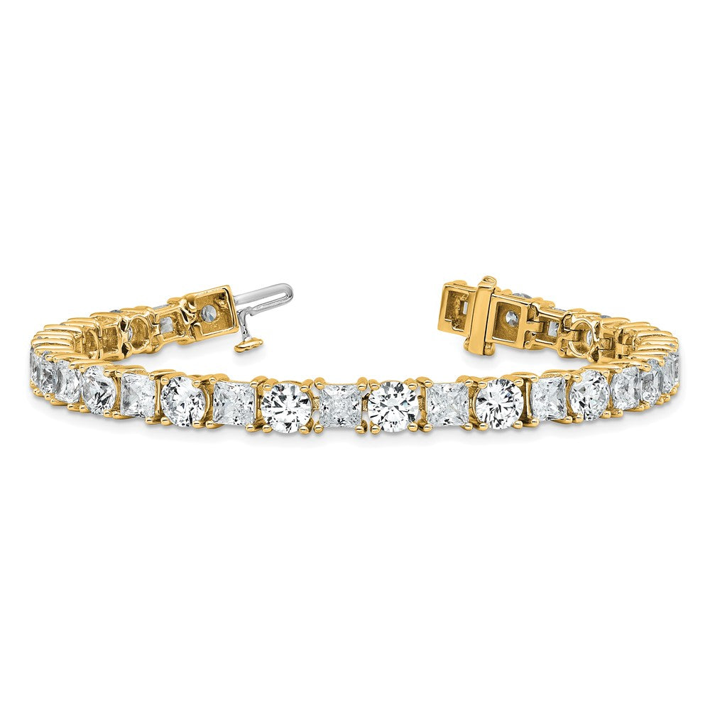 14K Yellow Gold Vs+ F+ Lab Grown Princess And Round Diamond Tennis Bracelet
