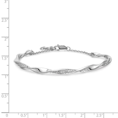 14k White Gold Natural Diamond Twist Bangle w/.5in EXT Bracelet