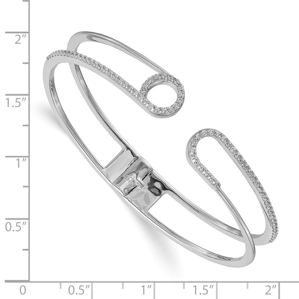 14k White Gold Natural Diamond Safety Pin Spring Hinged Bracelet
