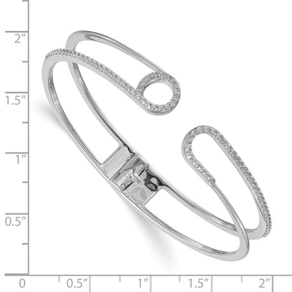 14k White Gold Natural Diamond Safety Pin Spring Hinged Bracelet
