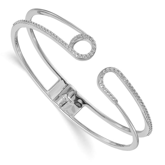 14k White Gold Natural Diamond Safety Pin Spring Hinged Bracelet