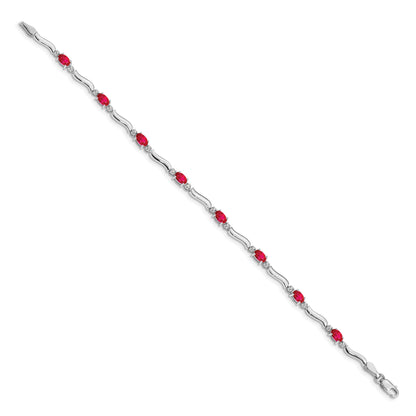 10K White Gold Diamond And Ruby Bracelet