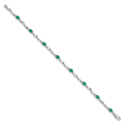 10K White Gold Diamond And Emerald Bracelet
