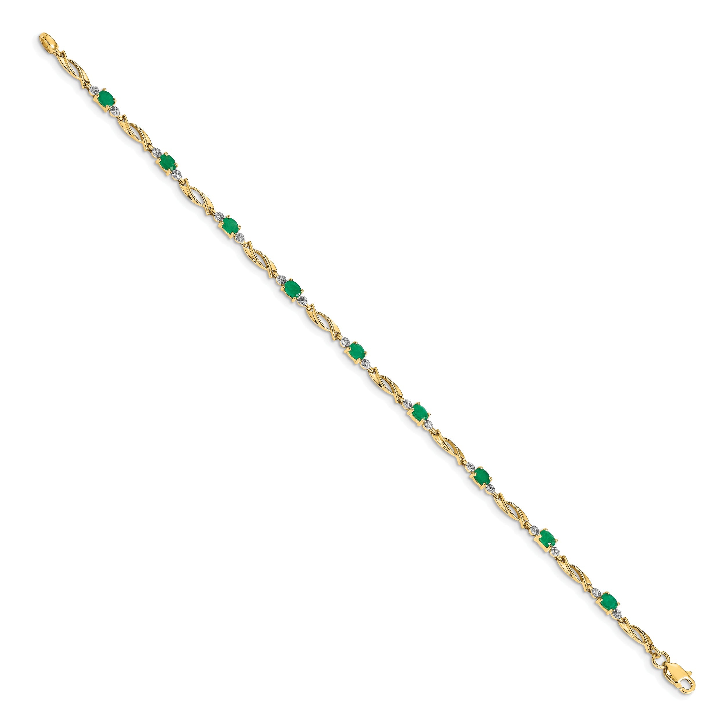 10K Yellow Gold Diamond And Oval Emerald Bracelet