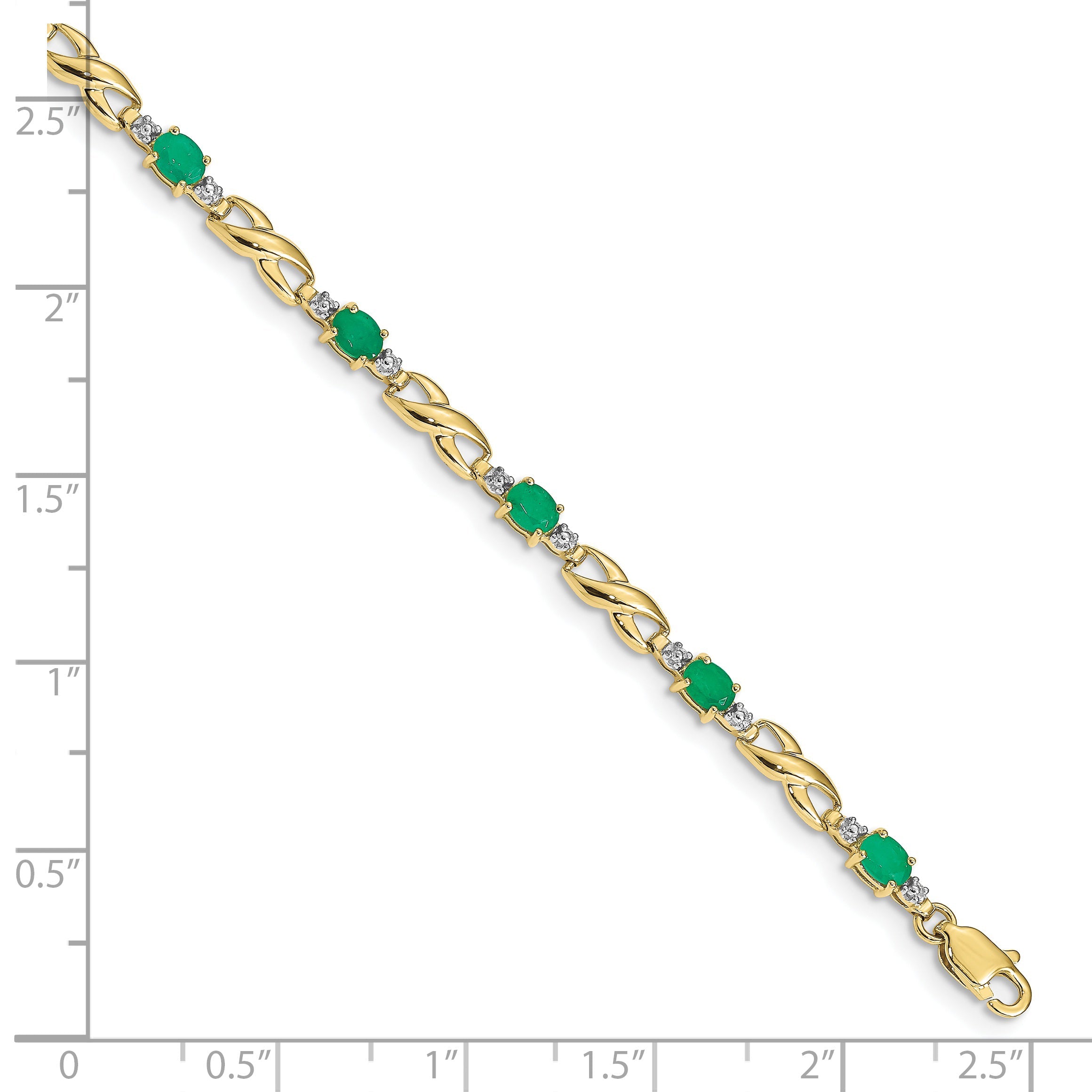 10K Yellow Gold Diamond And Oval Emerald Bracelet