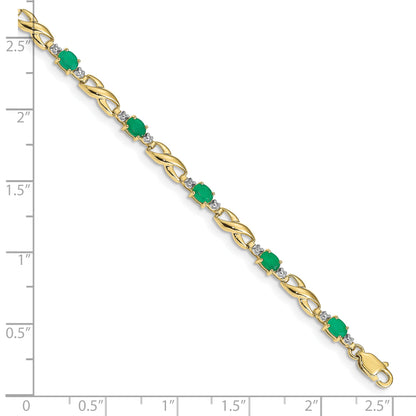 10K Yellow Gold Diamond And Oval Emerald Bracelet