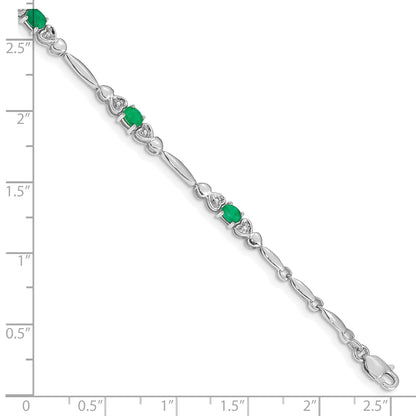 10K White Gold Diamond And Emerald Bracelet