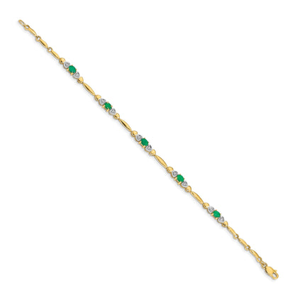 10K Yellow Gold Diamond And Emerald Bracelet