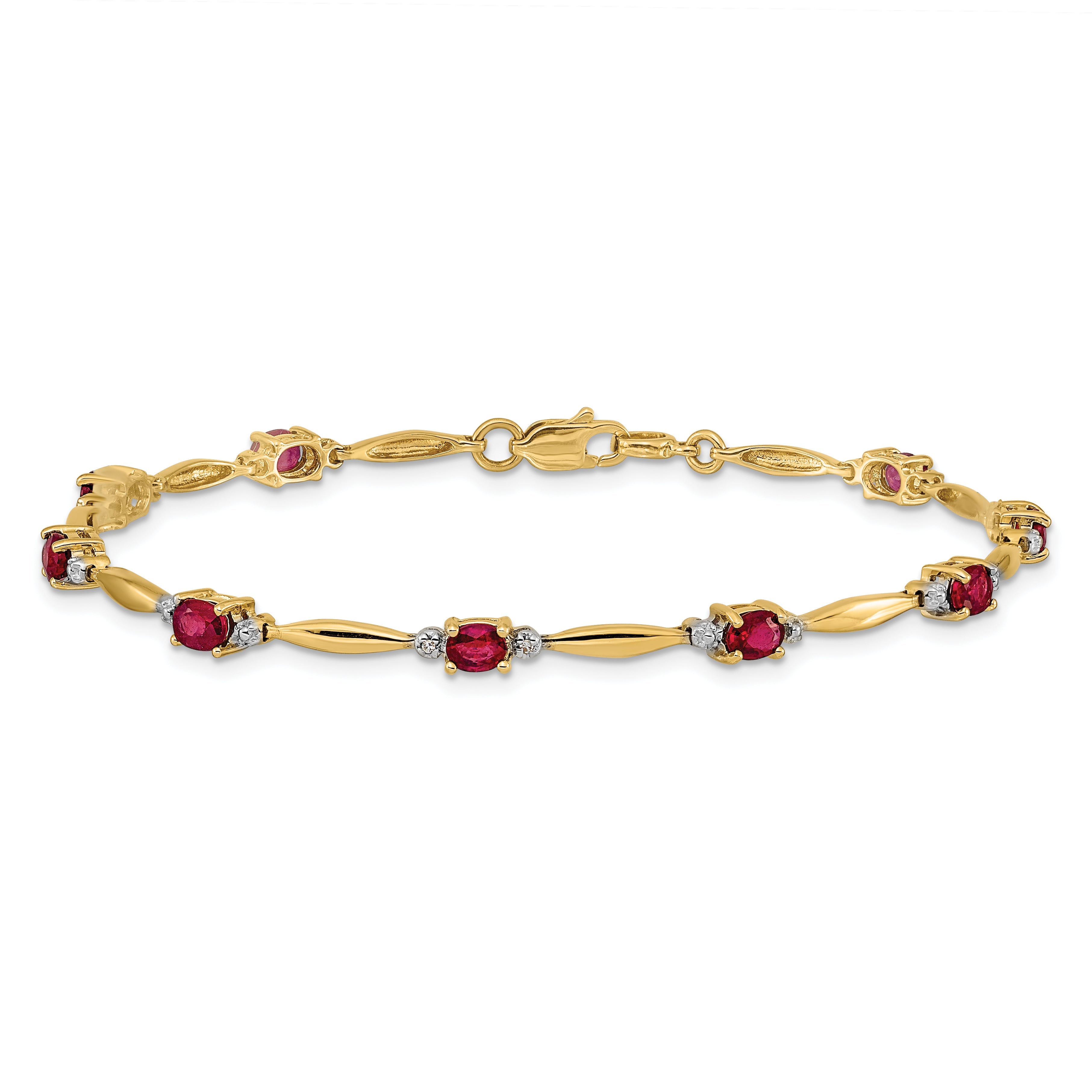 10K Yellow Gold Diamond And Oval Ruby Bracelet