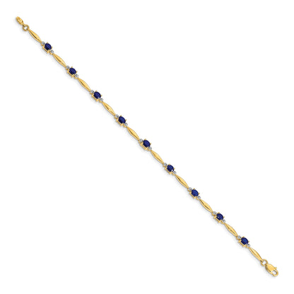 10K Yellow Gold Diamond And Oval Sapphire Bracelet