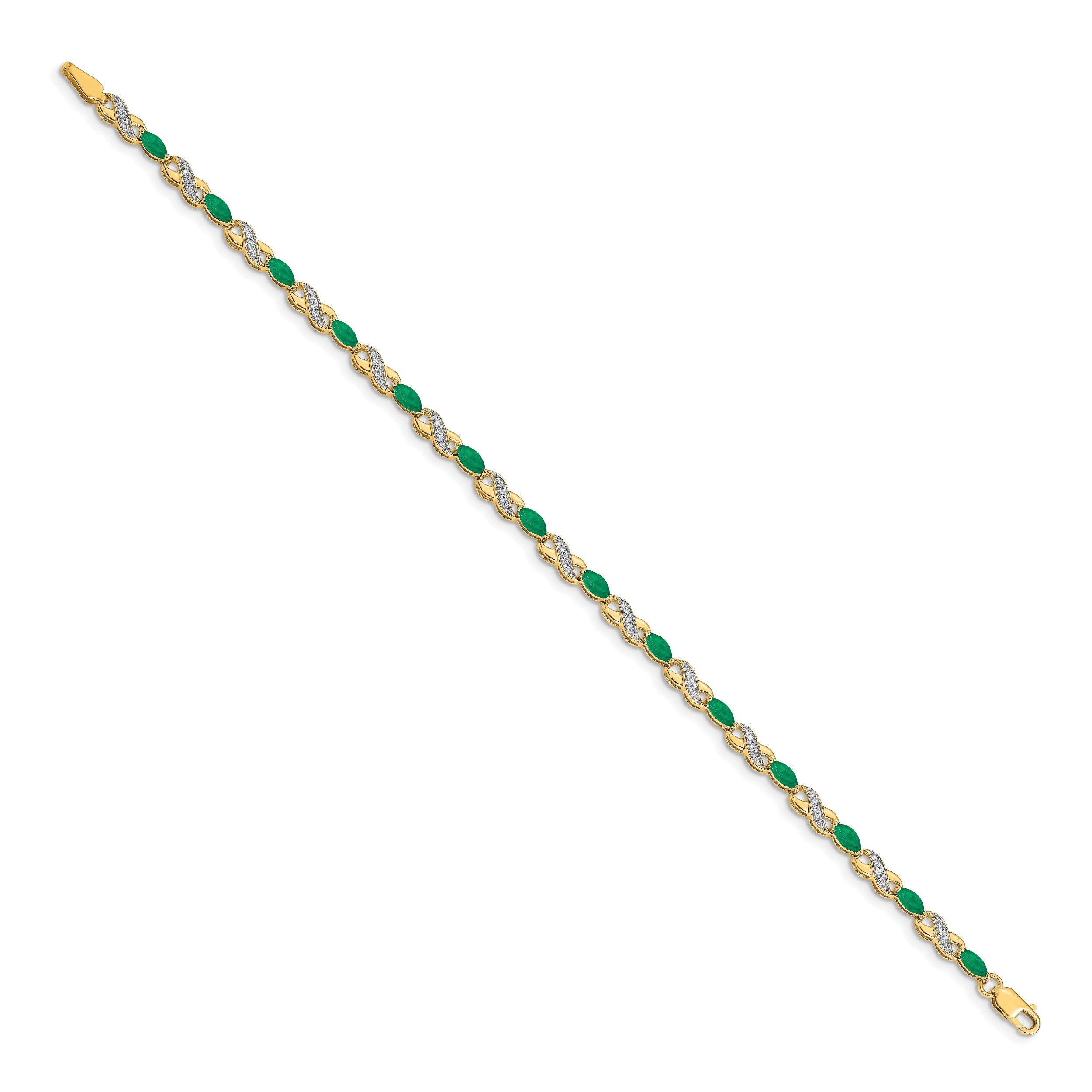 10K Yellow Gold Diamond And Emerald Infinity Bracelet