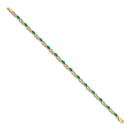 10K Yellow Gold Diamond And Emerald Infinity Bracelet
