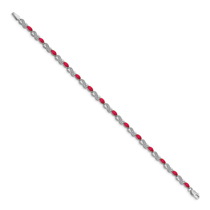 10K White Gold Diamond And Ruby Infinity Bracelet
