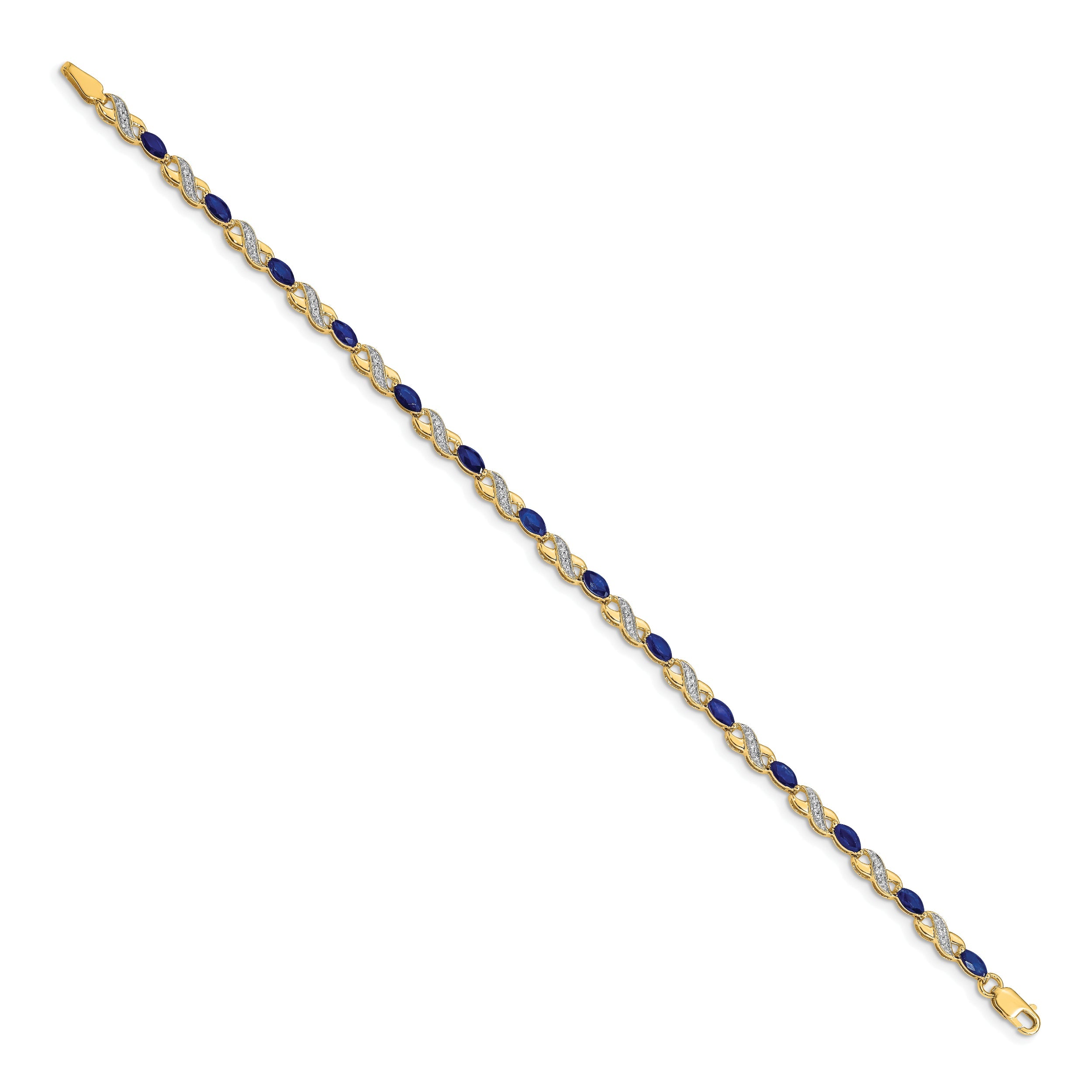 10K Yellow Gold Diamond And Sapphire Infinity Bracelet