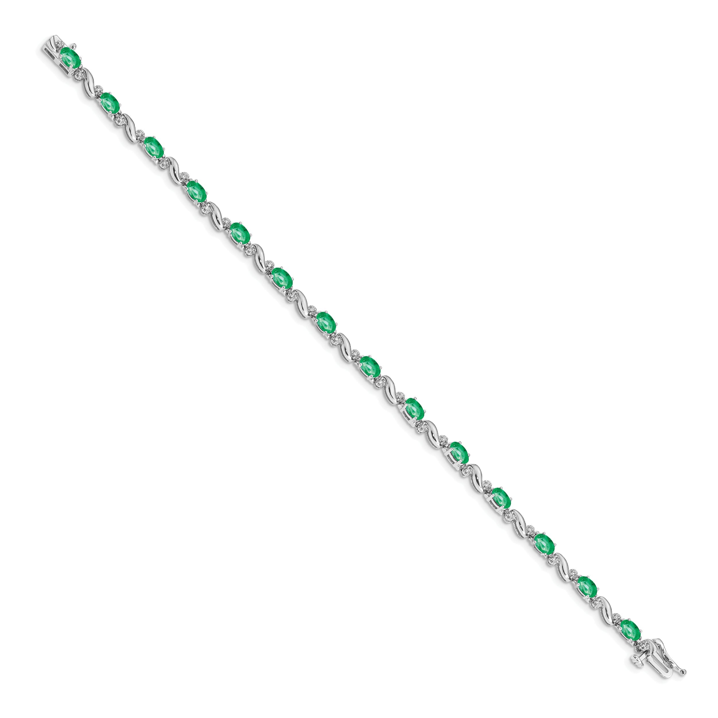 10K White Gold Diamond And Emerald Bracelet
