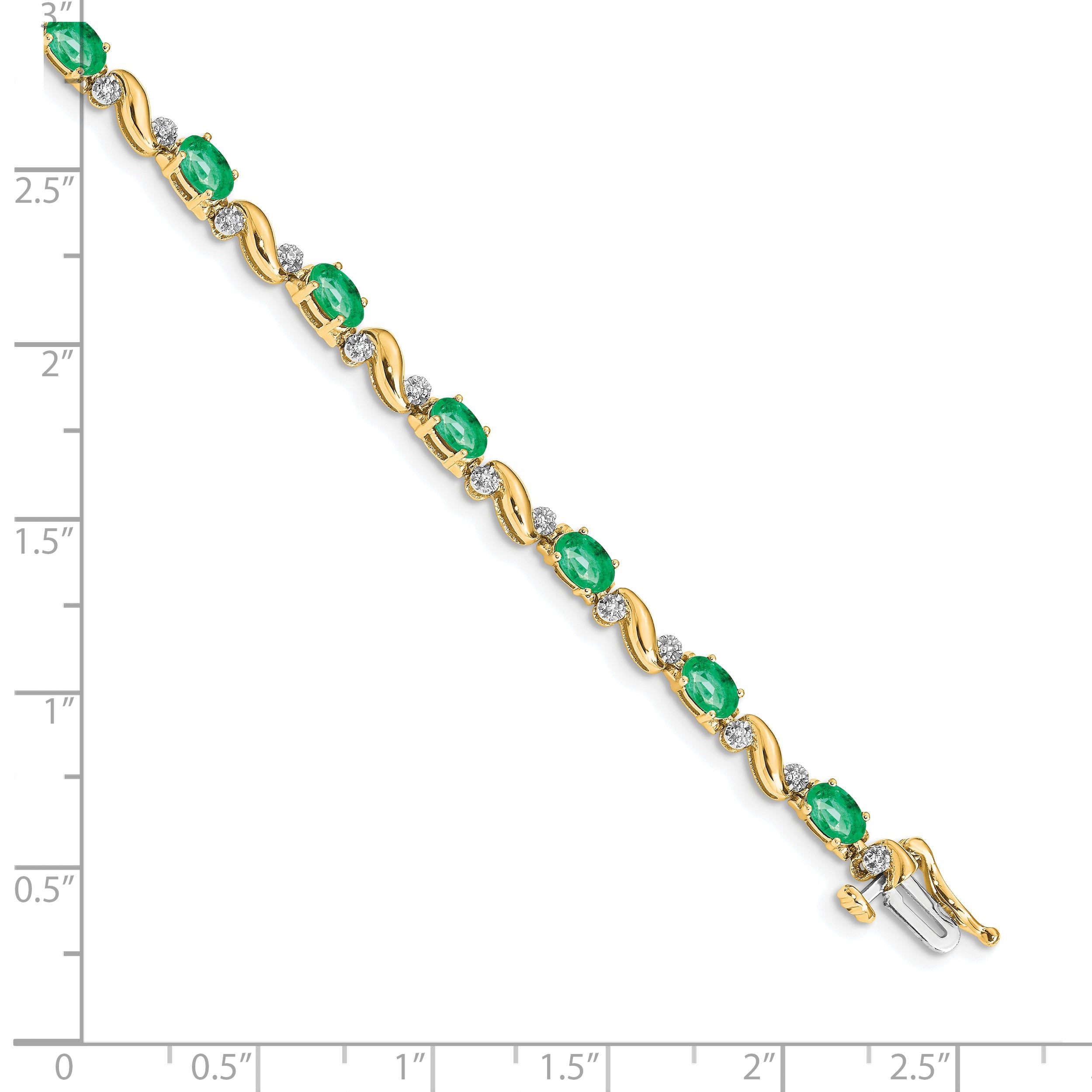 10K Yellow Gold Diamond And Emerald Bracelet