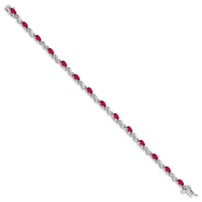 10K White Gold Diamond And Ruby Bracelet