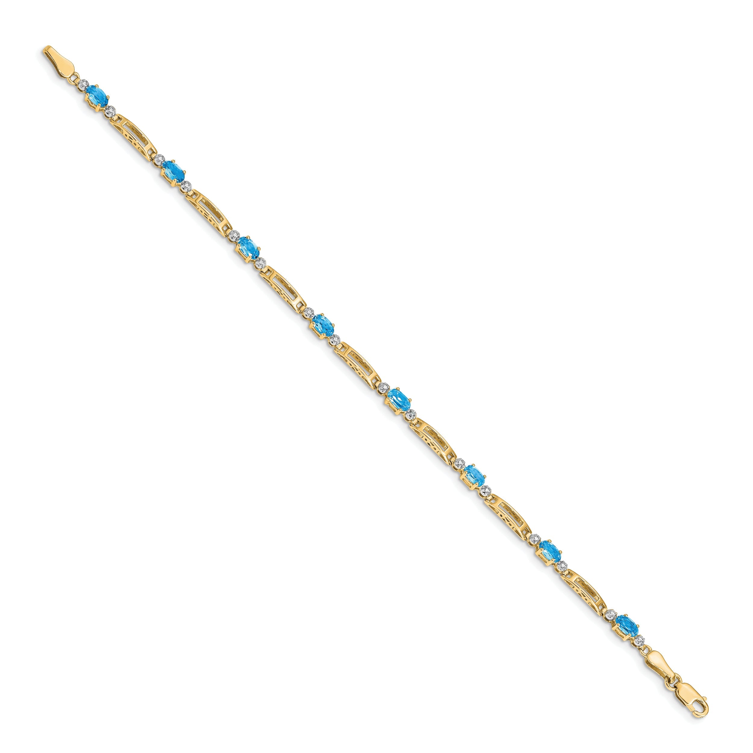 10K Yellow Gold Diamond And Blue Topaz Bracelet