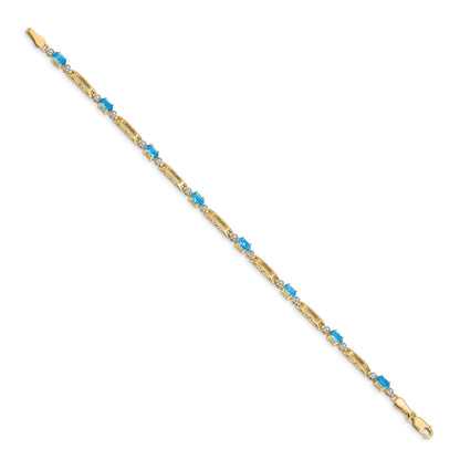 10K Yellow Gold Diamond And Blue Topaz Bracelet