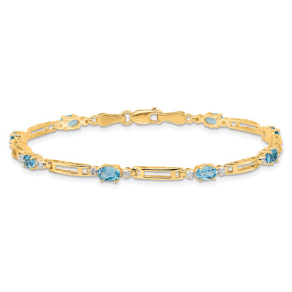 10K Yellow Gold Diamond And Blue Topaz Bracelet