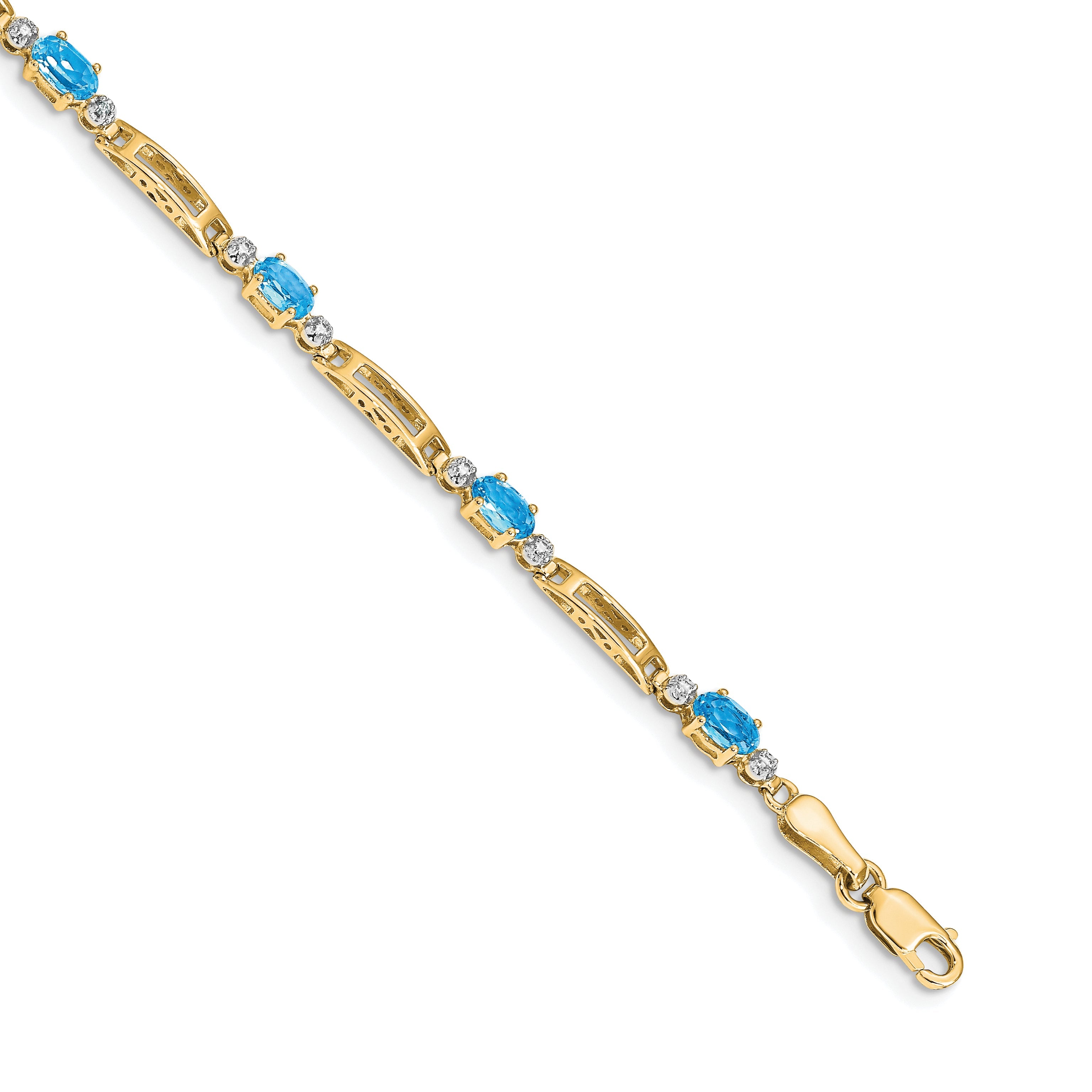 10K Yellow Gold Diamond And Blue Topaz Bracelet