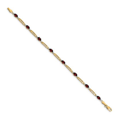 10K Yellow Gold Diamond And Garnet Bracelet