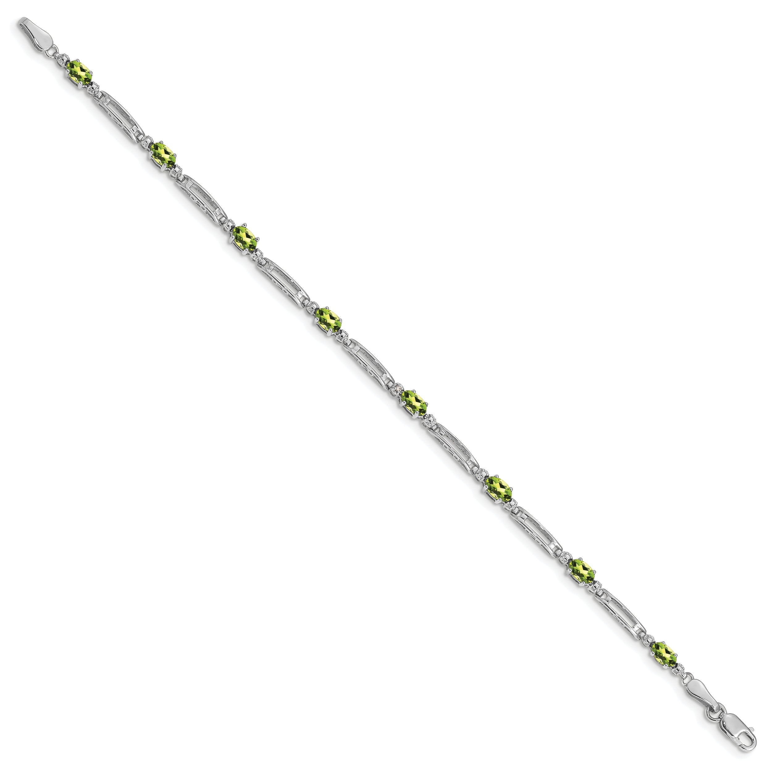 10K White Gold Diamond And Peridot Bracelet