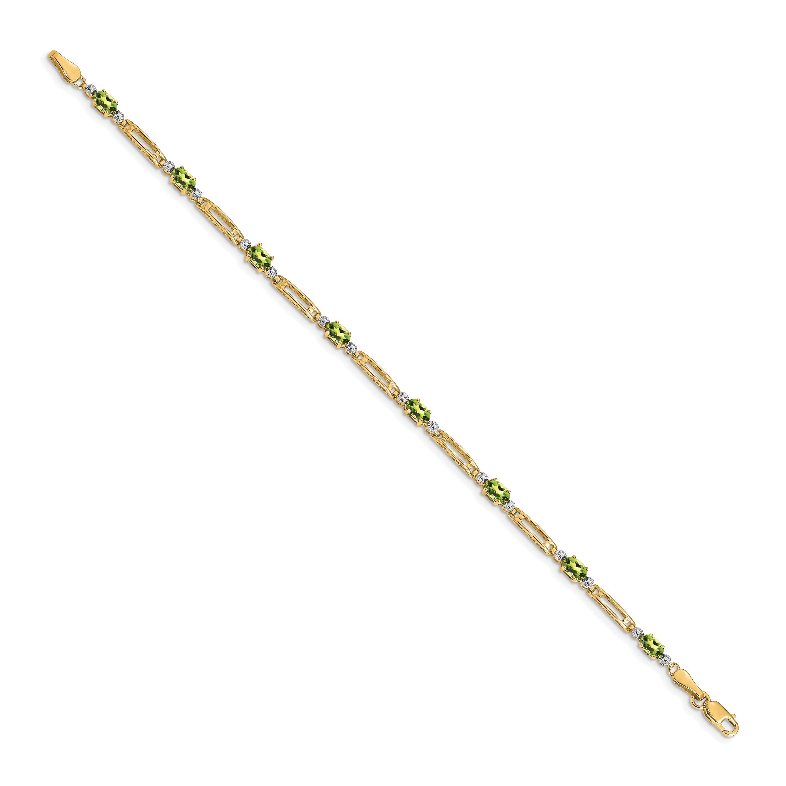 10K Yellow Gold Diamond And Peridot Bracelet