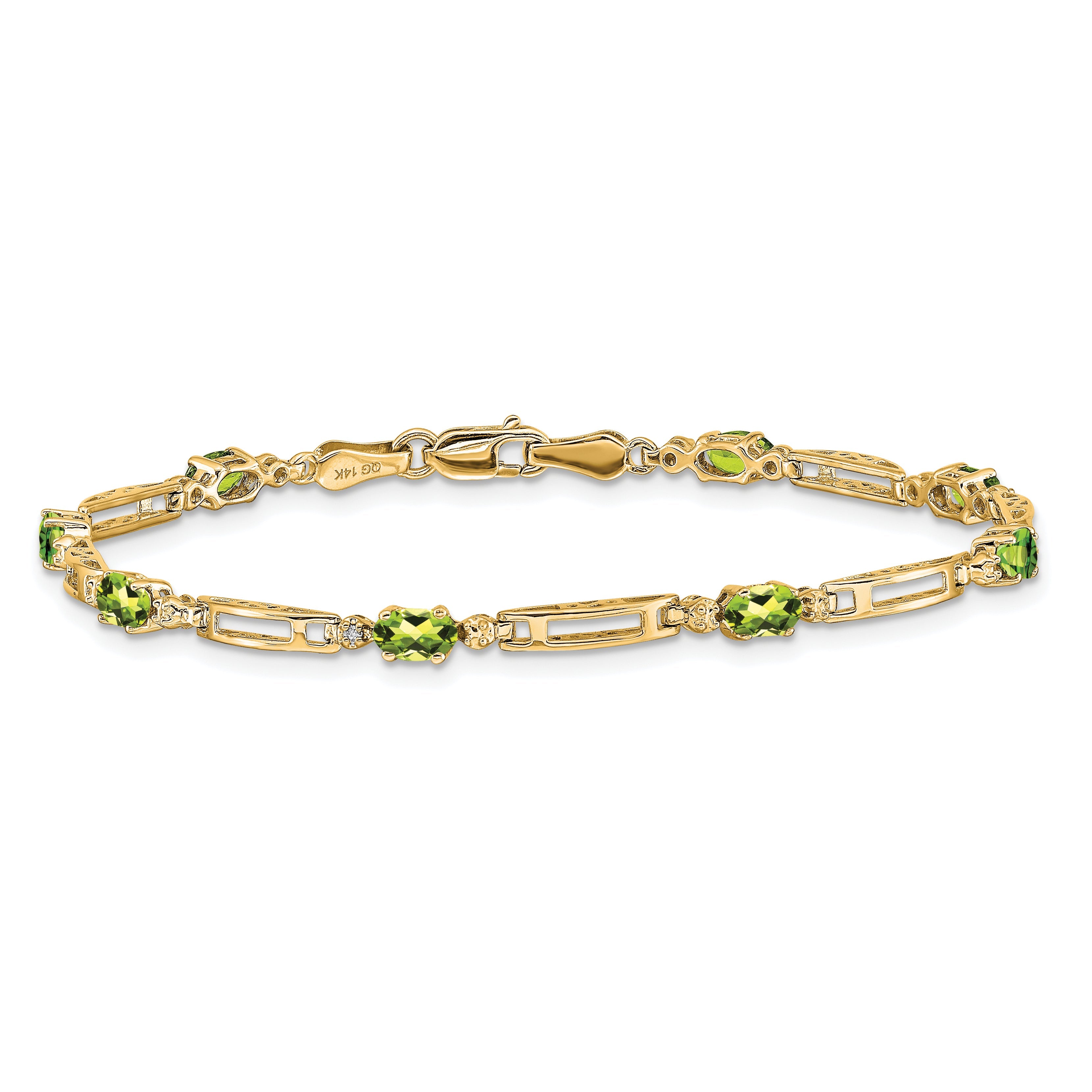 10K Yellow Gold Diamond And Peridot Bracelet