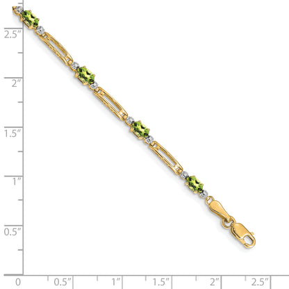10K Yellow Gold Diamond And Peridot Bracelet