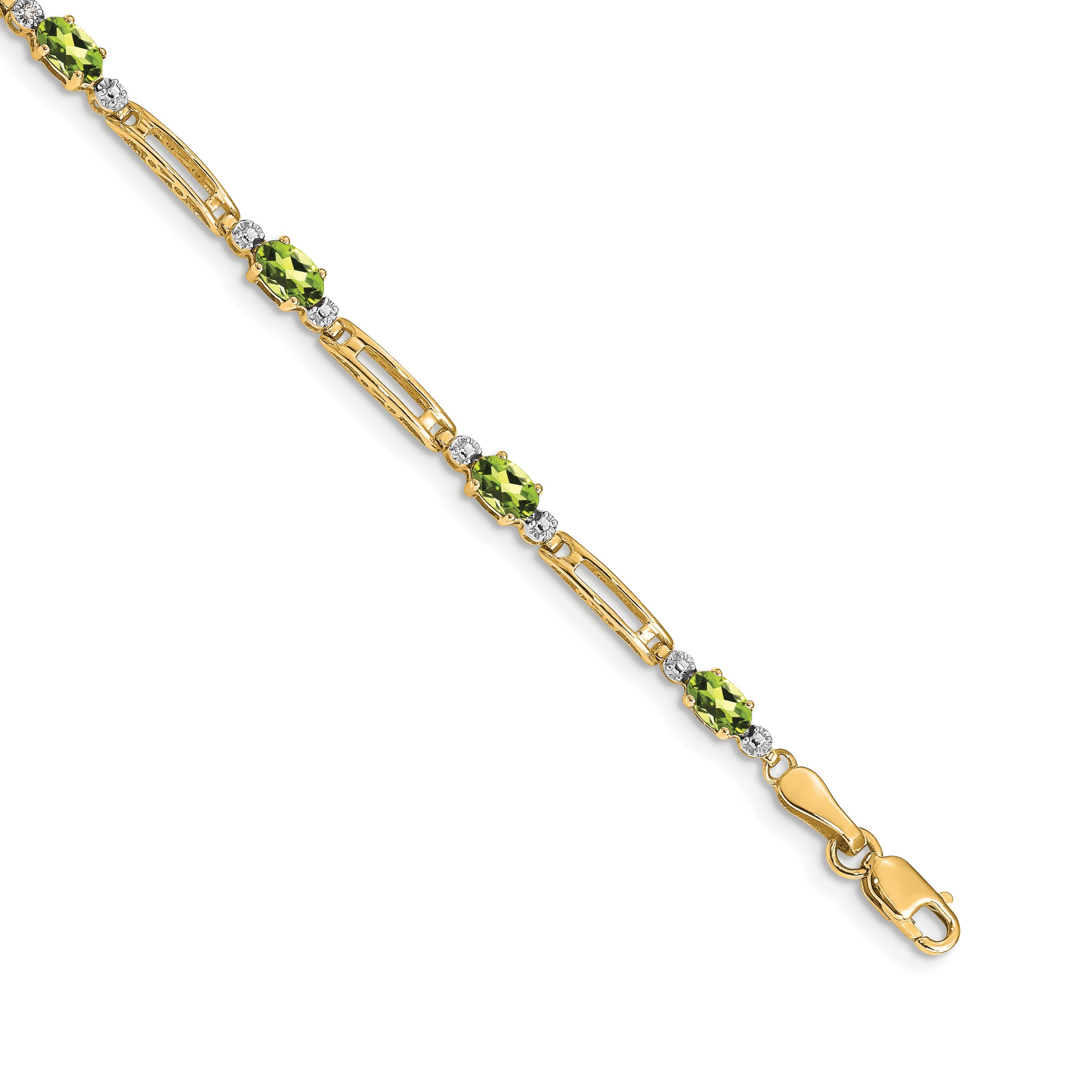 10K Yellow Gold Diamond And Peridot Bracelet