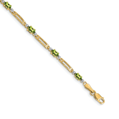 10K Yellow Gold Diamond And Peridot Bracelet