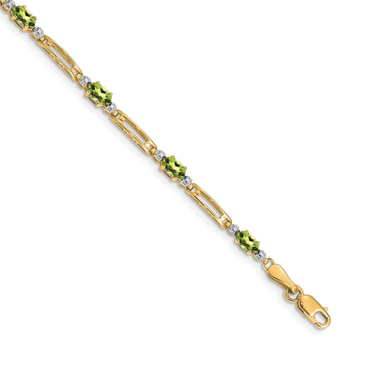 10K Yellow Gold Diamond And Peridot Bracelet