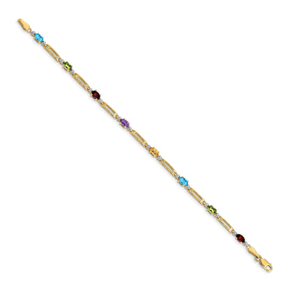 10K Yellow Gold Fancy Diamond And Gemstone Rainbow Bracelet