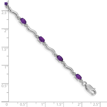 10K White Gold Diamond And Amethyst Bracelet