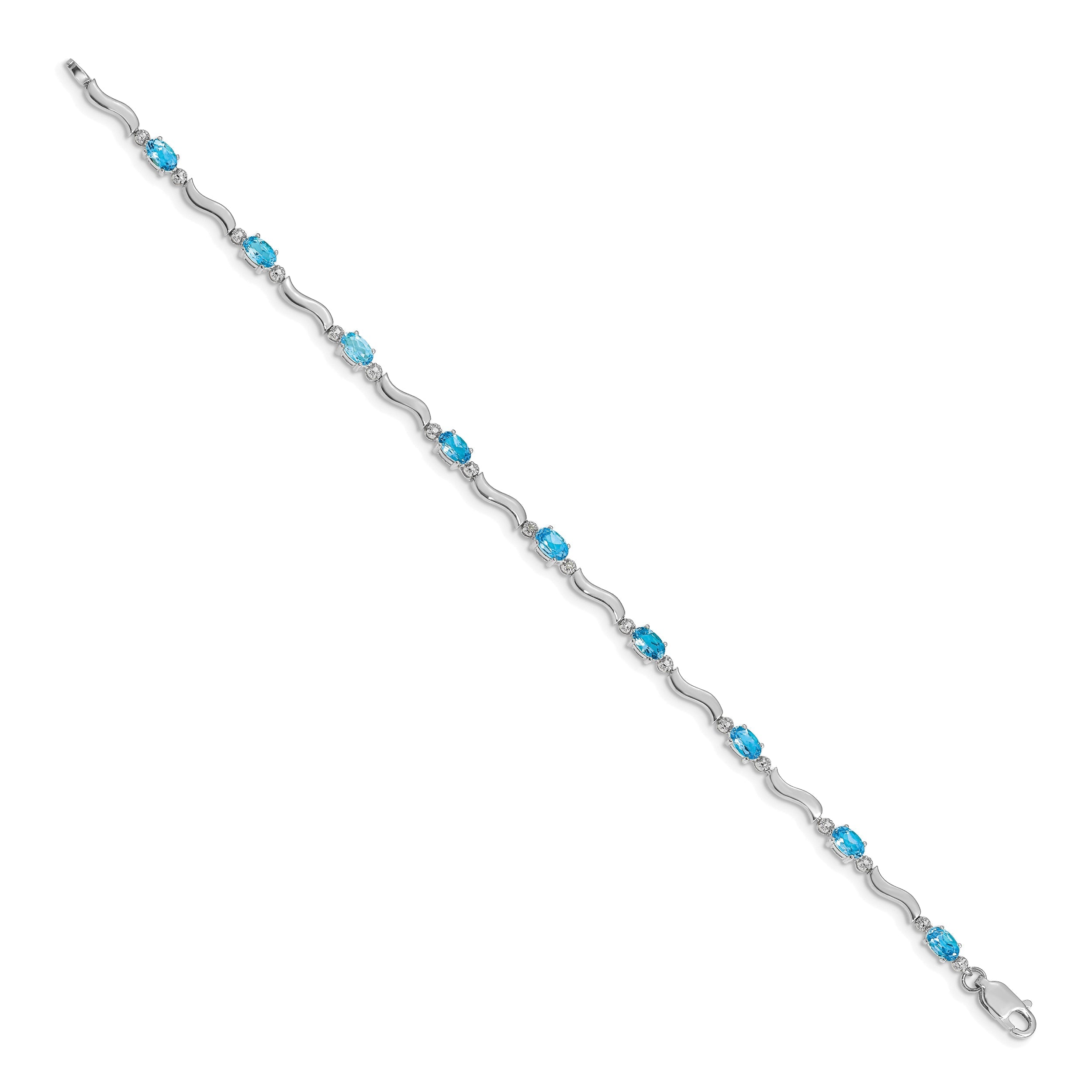 10K White Gold Fancy Diamond And Blue Topaz Bracelet