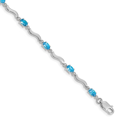 10K White Gold Fancy Diamond And Blue Topaz Bracelet