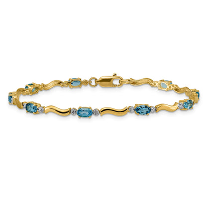 10K Yellow Gold Fancy Diamond And Blue Topaz Bracelet