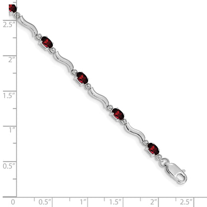 10K White Gold Fancy Diamond And Garnet Bracelet