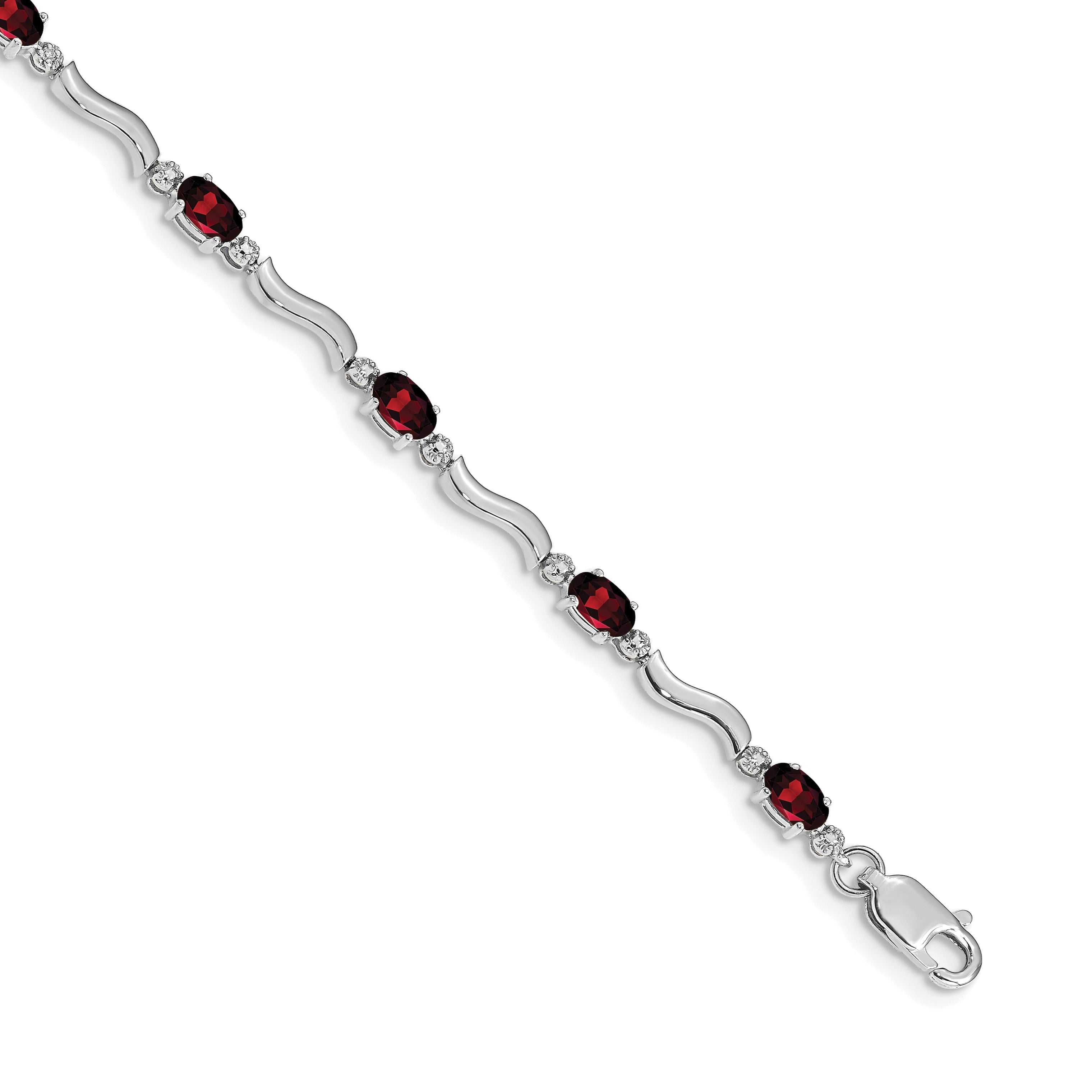 10K White Gold Fancy Diamond And Garnet Bracelet